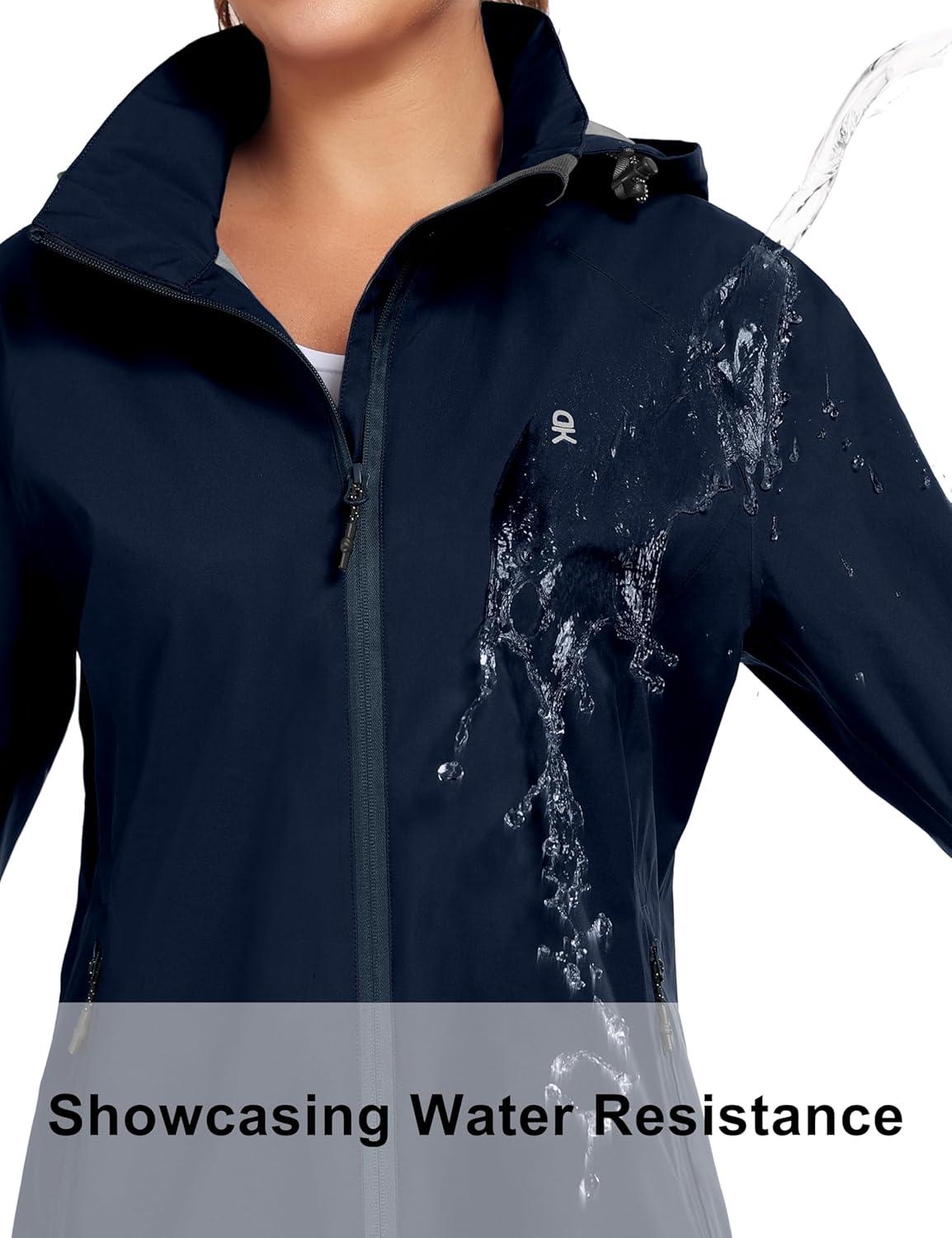 imageLittle Donkey Andy Womens Waterproof MidLength Rain Jacket with Hood Windbreaker Coat for Hiking TravelBlue