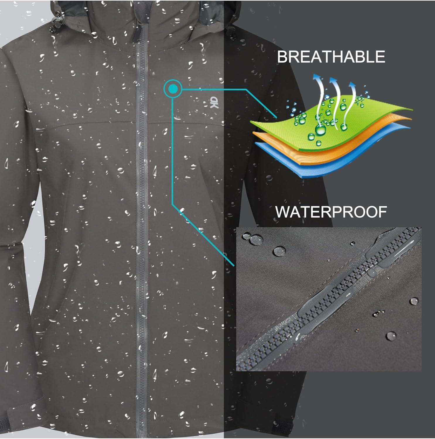 imageLittle Donkey Andy Womens Waterproof Rain Jacket Lightweight Windbreaker Breathable Raincoat with Hood for Outdoor HikingGrey