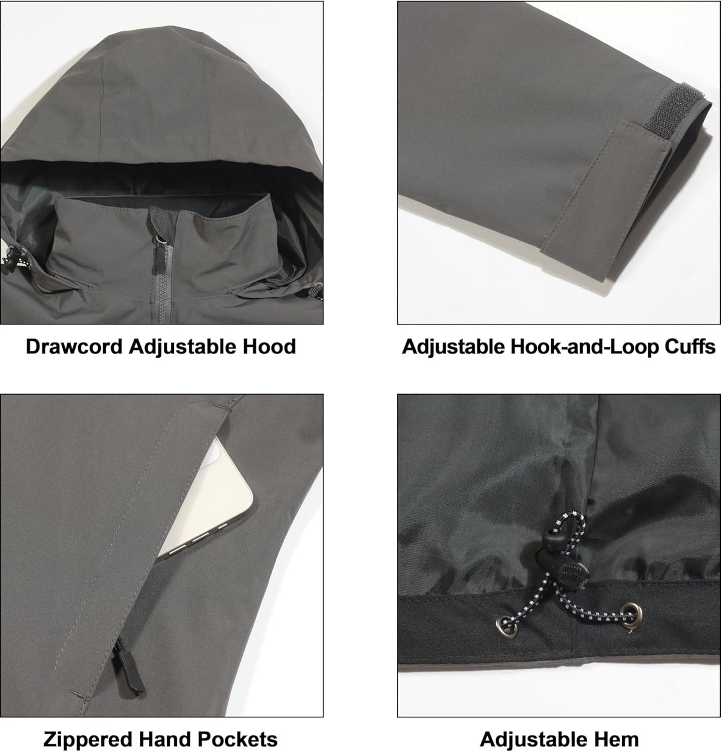 imageLittle Donkey Andy Womens Waterproof Rain Jacket Lightweight Windbreaker Breathable Raincoat with Hood for Outdoor HikingGrey