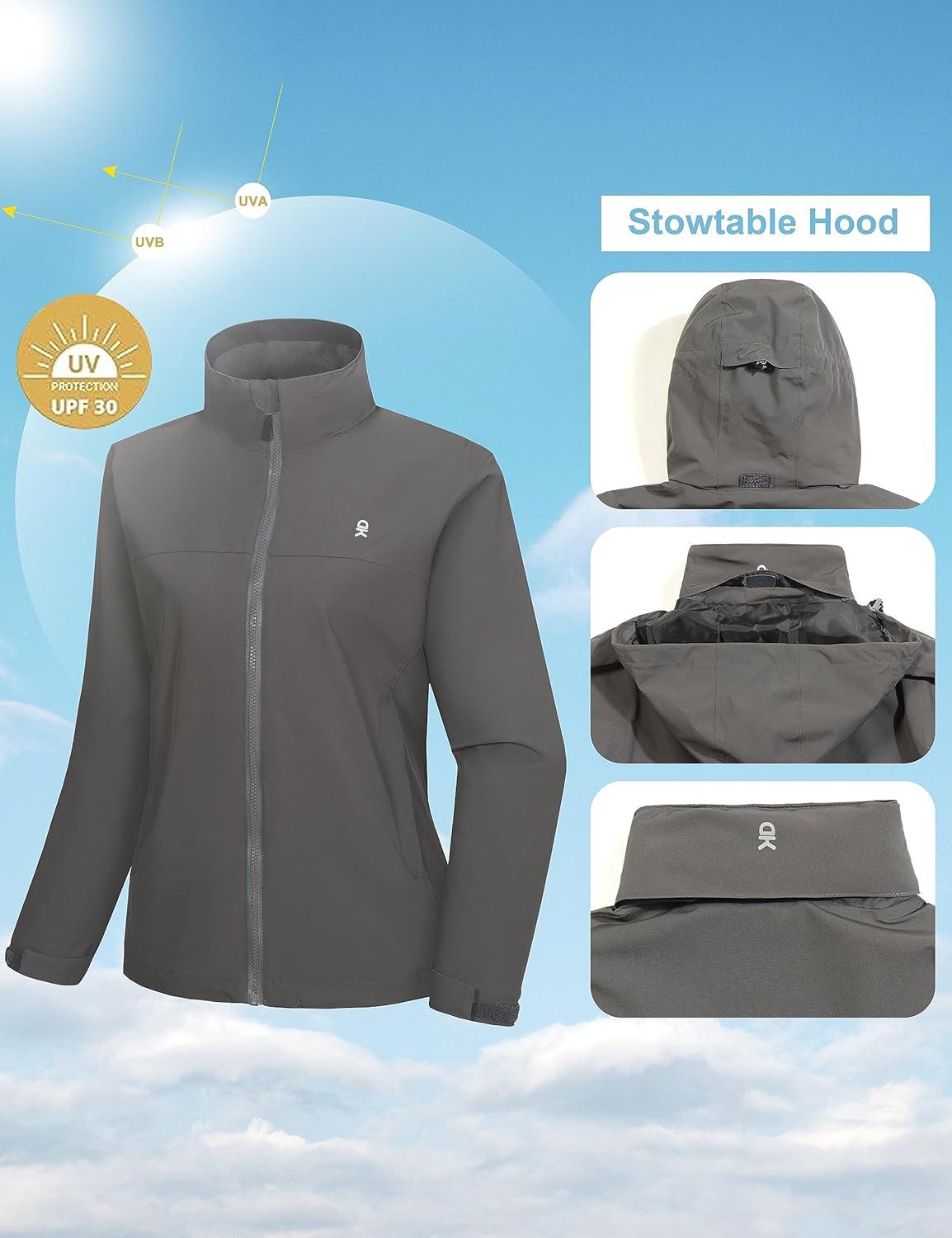 imageLittle Donkey Andy Womens Waterproof Rain Jacket Lightweight Windbreaker Breathable Raincoat with Hood for Outdoor HikingGrey