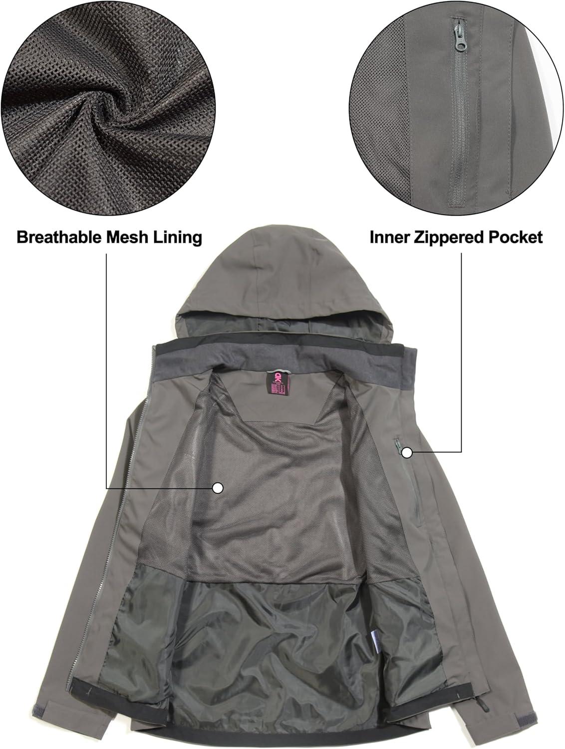 imageLittle Donkey Andy Womens Waterproof Rain Jacket Lightweight Windbreaker Breathable Raincoat with Hood for Outdoor HikingGrey