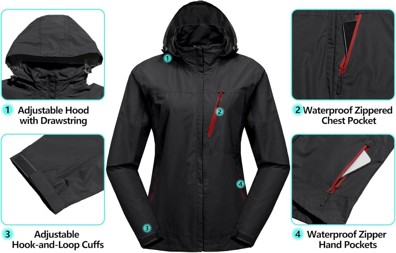 imageLittle Donkey Andy Womens Waterproof Rain Jacket with Hood Breathable Lightweight Windbreaker Rain Shell Coat