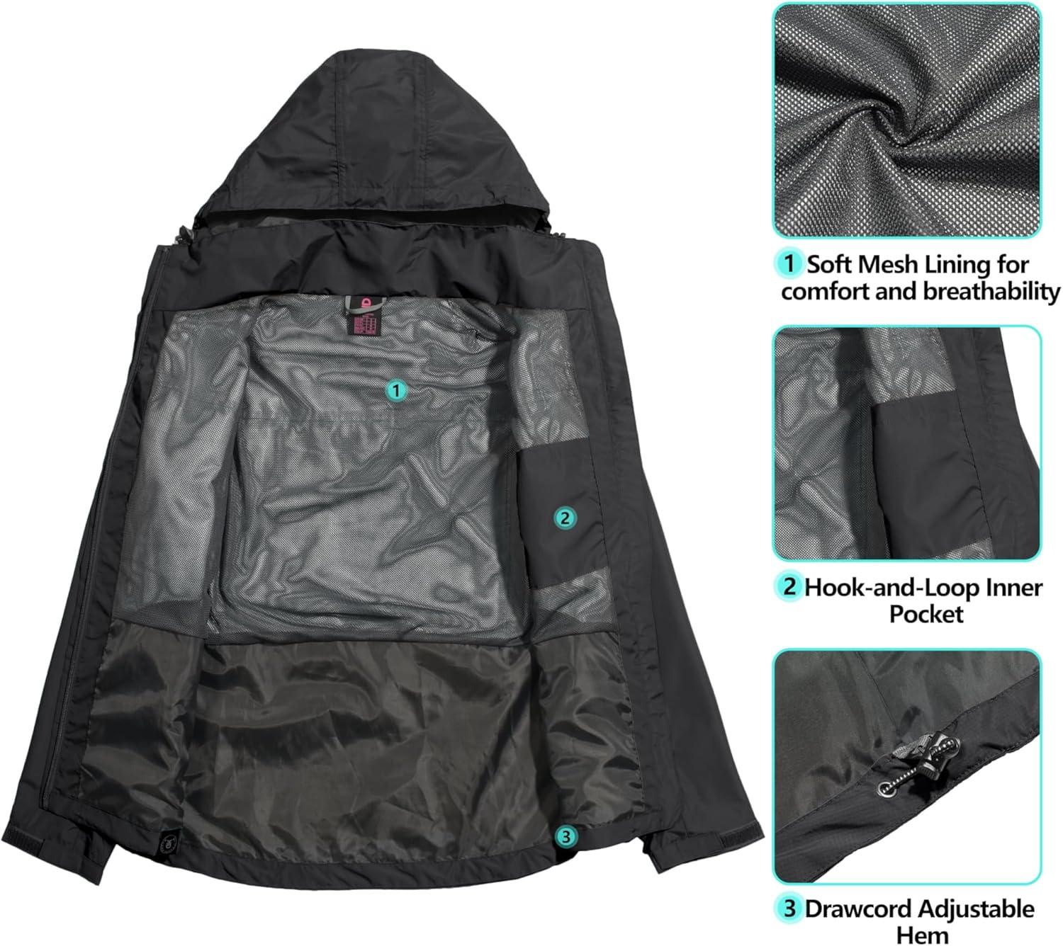 imageLittle Donkey Andy Womens Waterproof Rain Jacket with Hood Breathable Lightweight Windbreaker Rain Shell Coat
