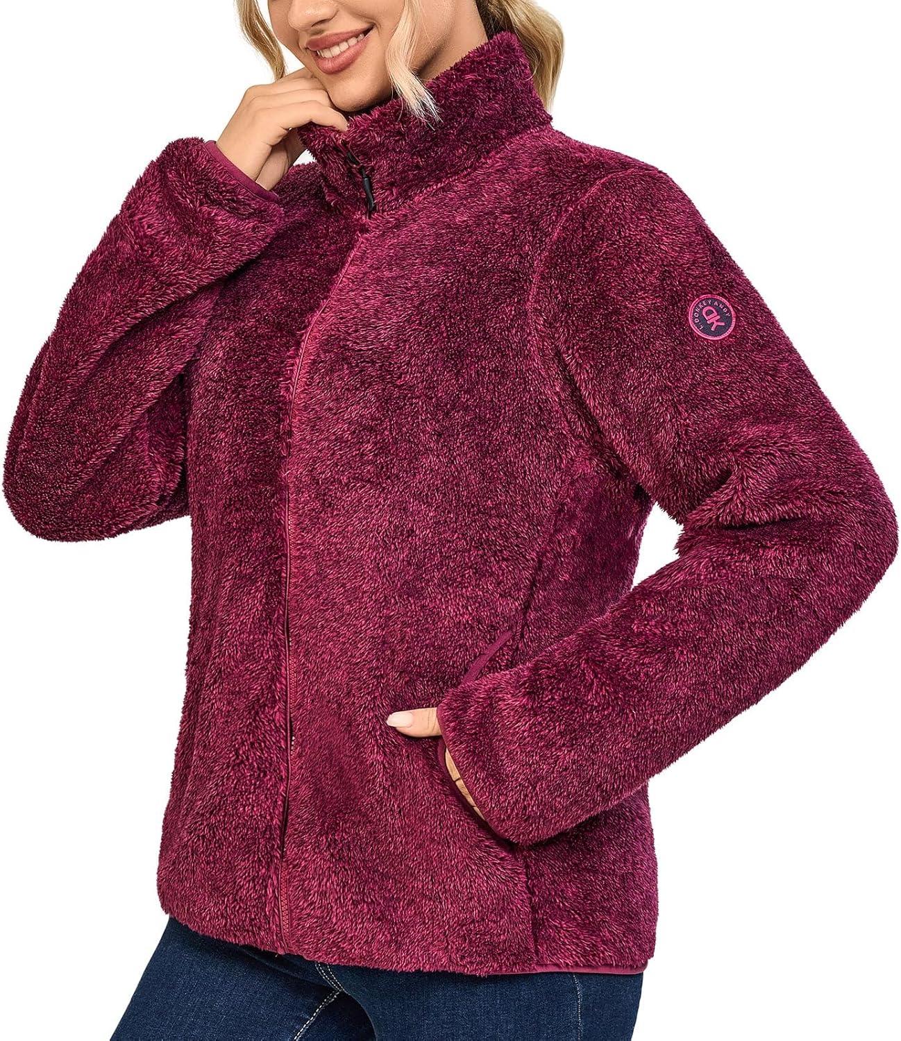 imageLittle Donkey Andy Womens Winter Hoodies Sherpa Fleece Jacket Warm Lightweight Sweatshirt Zip Up Outerwear Fuzzy CoatBpurple