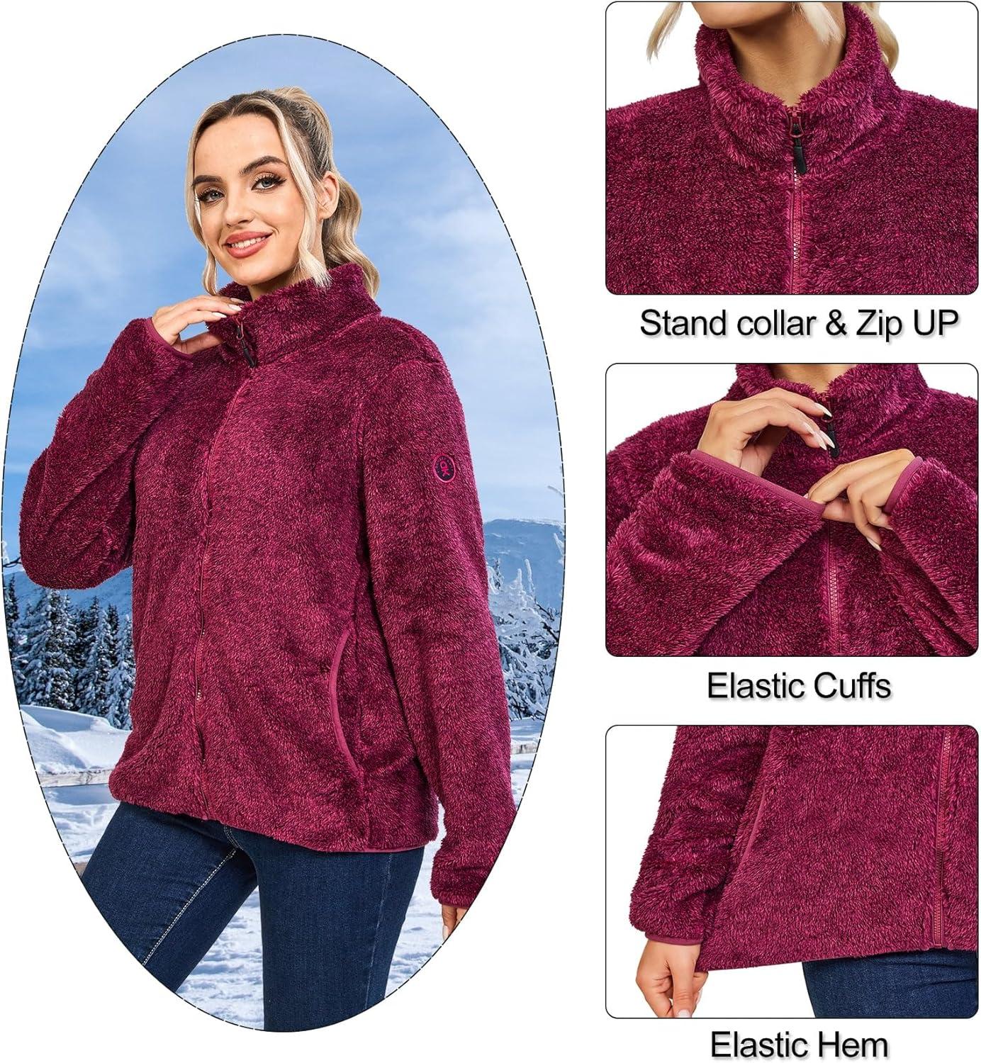 imageLittle Donkey Andy Womens Winter Hoodies Sherpa Fleece Jacket Warm Lightweight Sweatshirt Zip Up Outerwear Fuzzy CoatBpurple