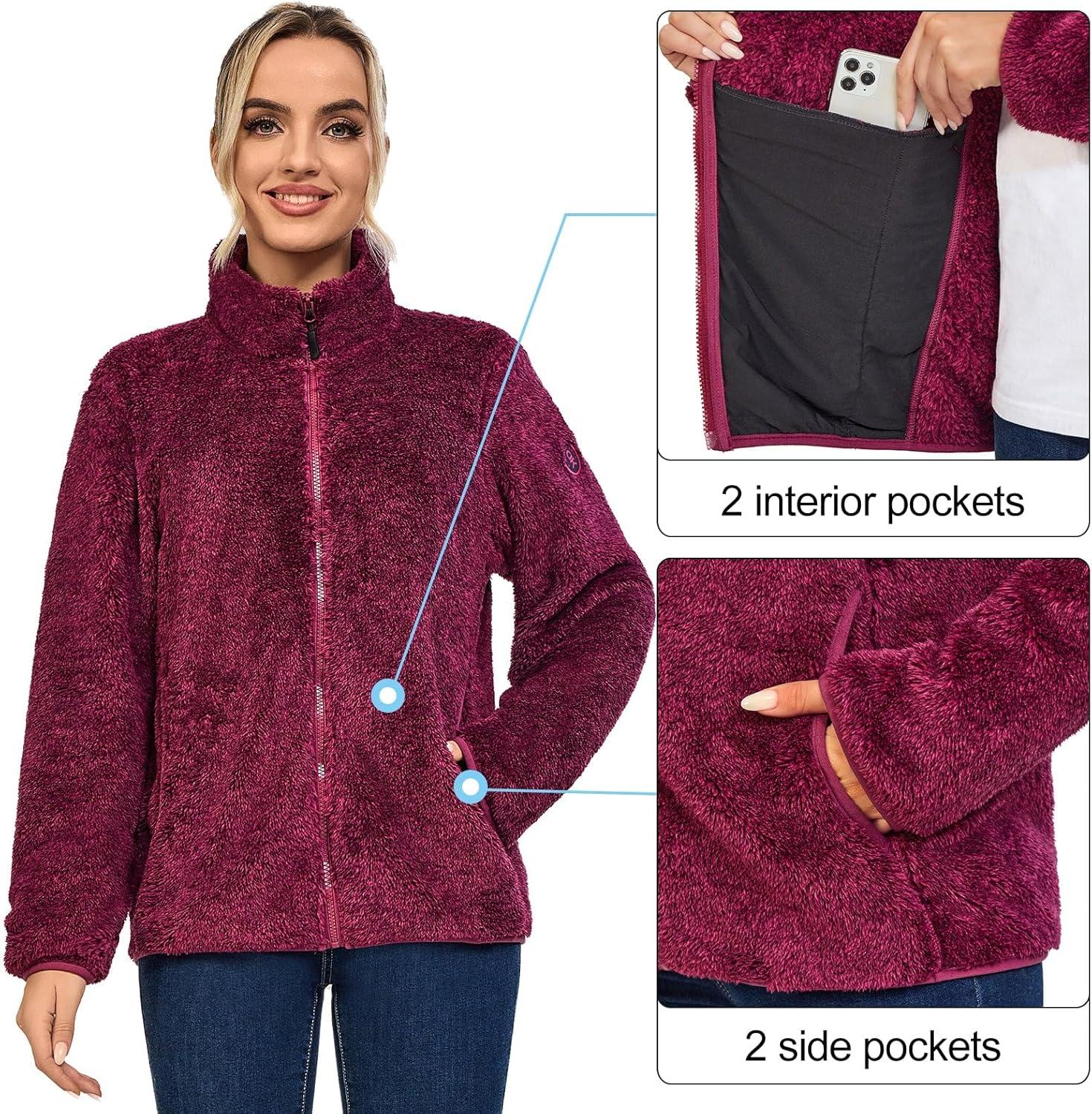 imageLittle Donkey Andy Womens Winter Hoodies Sherpa Fleece Jacket Warm Lightweight Sweatshirt Zip Up Outerwear Fuzzy CoatBpurple
