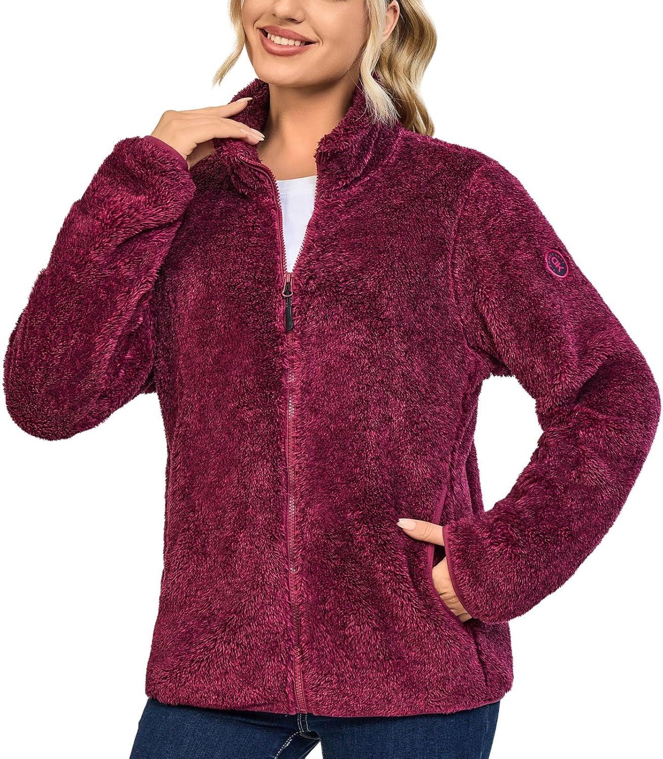 imageLittle Donkey Andy Womens Winter Hoodies Sherpa Fleece Jacket Warm Lightweight Sweatshirt Zip Up Outerwear Fuzzy CoatBpurple