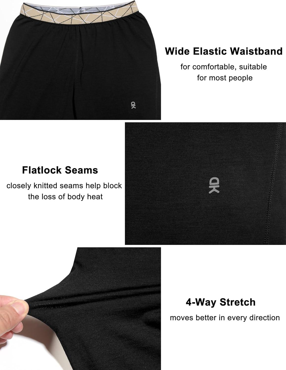 imageLittle Donkey Andy Womens Wool Base LayerThermal Underwear Bottoms Winter Long Johns PantsQuick Dry WickingBlack