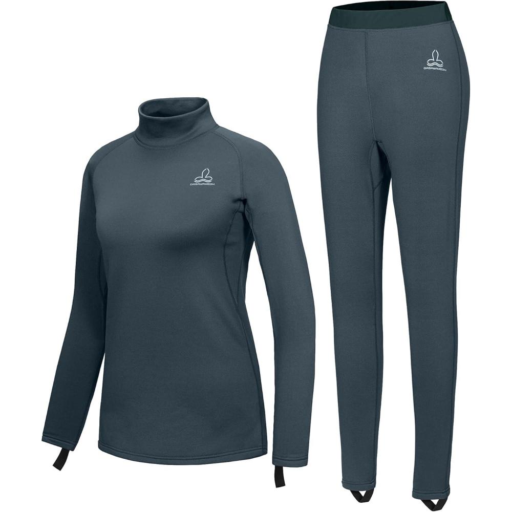 imageDasawamedh Womens Fleece Thermal Underwear Set Lightweight Warm Base Layers Long Johns for Hiking Skiing DivingA Blue