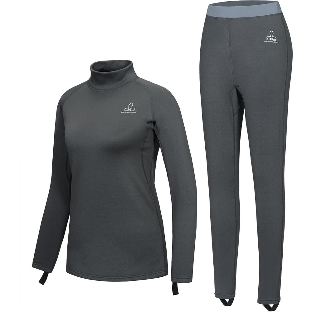 imageDasawamedh Womens Fleece Thermal Underwear Set Lightweight Warm Base Layers Long Johns for Hiking Skiing DivingA Grey