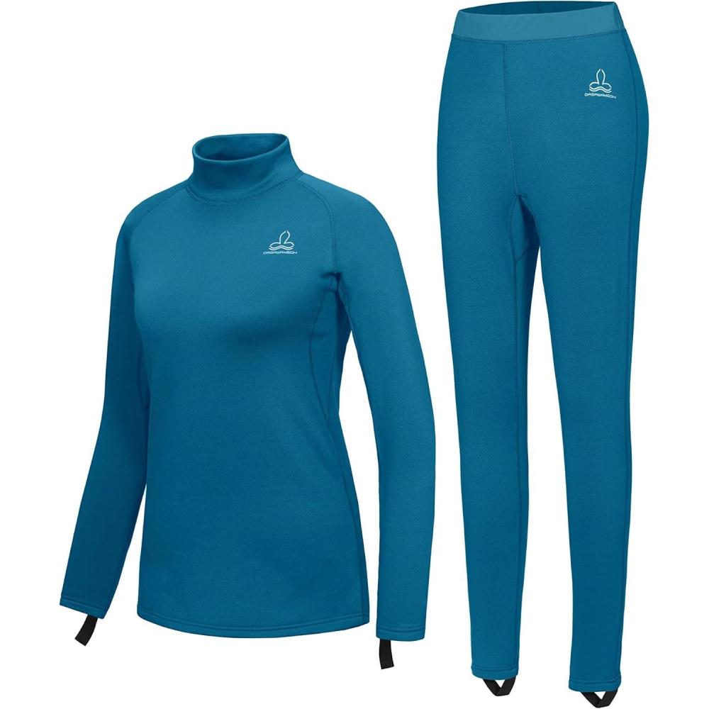 imageDasawamedh Womens Fleece Thermal Underwear Set Lightweight Warm Base Layers Long Johns for Hiking Skiing DivingA Ocean Depths
