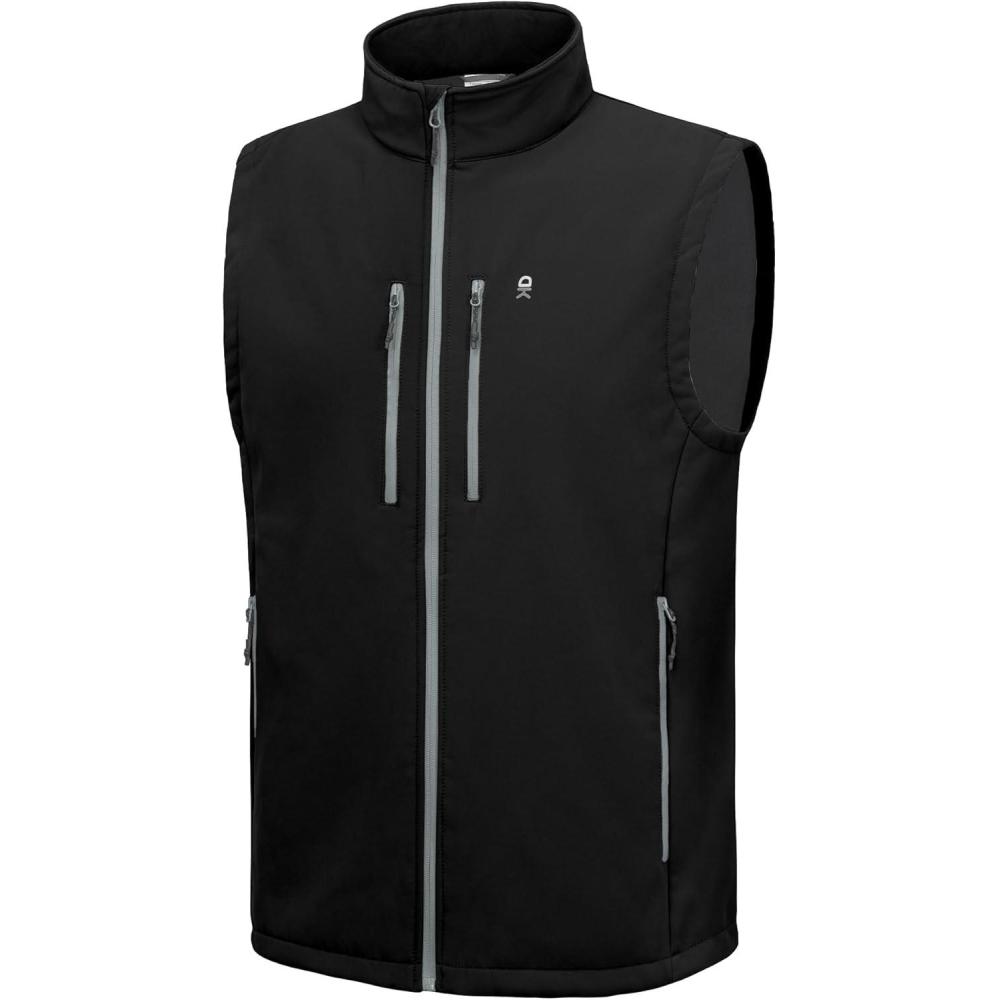 imageLittle Donkey Andy Mens Lightweight Fleece Softshell Vest Windproof Sleeveless Jacket Outerwear with Zipper PocketsBlack