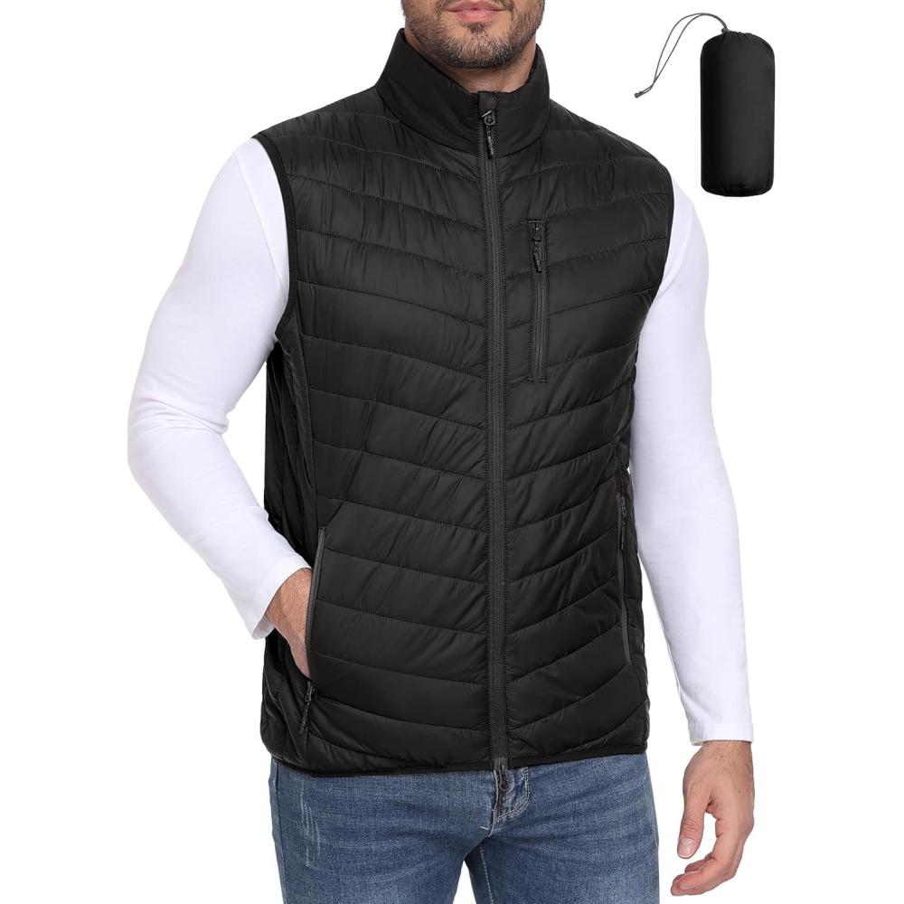 imageLittle Donkey Andy Mens Lightweight Packable Puffer Vest Outerwear Warm Quilted Sleeveless Jacket for Golf Running CasualBlack