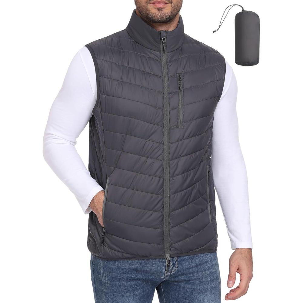 imageLittle Donkey Andy Mens Lightweight Packable Puffer Vest Outerwear Warm Quilted Sleeveless Jacket for Golf Running CasualGrey