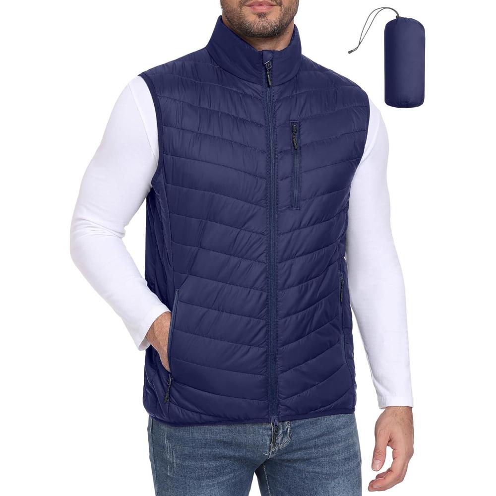 imageLittle Donkey Andy Mens Lightweight Packable Puffer Vest Outerwear Warm Quilted Sleeveless Jacket for Golf Running CasualNavy