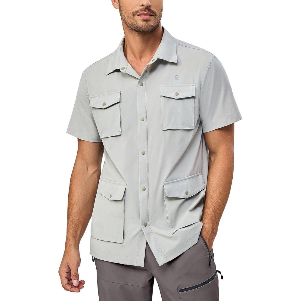 imageLittle Donkey Andy Mens Lightweight Quick Dry Shirts for Hiking Travel Fishing Short Sleeve UPF50 Cargo PocketKhaki