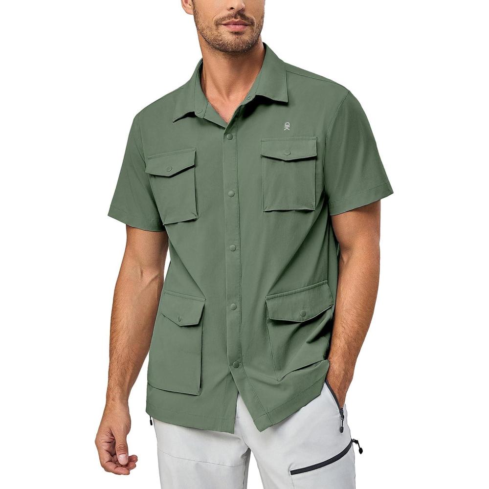 imageLittle Donkey Andy Mens Lightweight Quick Dry Shirts for Hiking Travel Fishing Short Sleeve UPF50 Cargo PocketSage Green