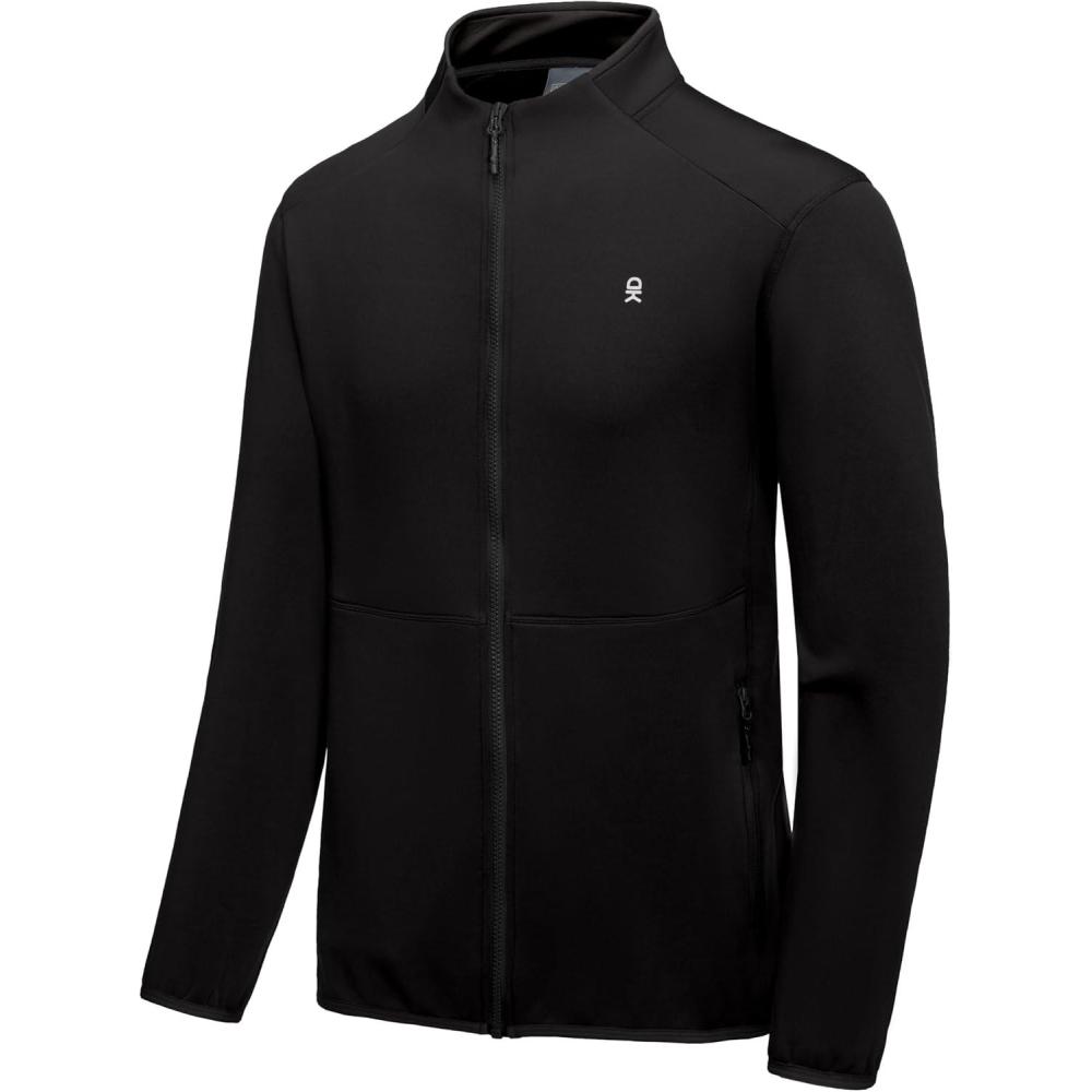 imageLittle Donkey Andy Mens Lightweight Running Warm Jacket Full Zip Fleece Lined Windproof Jacket for Outdoor CasualPure Black