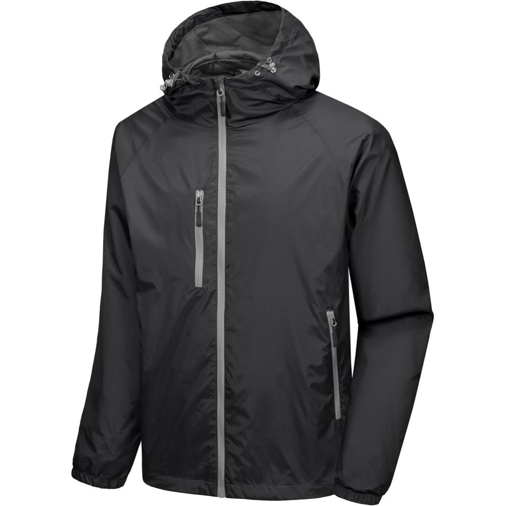 imageLittle Donkey Andy Mens Lightweight Windbreaker Jacket Breathable Windproof Hooded Wind Coat Hiking Running Golf TravelBlack