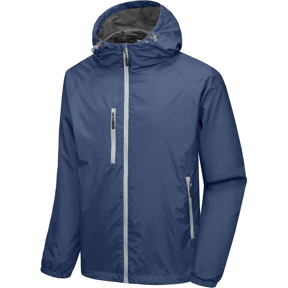 imageLittle Donkey Andy Mens Lightweight Windbreaker Jacket Breathable Windproof Hooded Wind Coat Hiking Running Golf TravelDark Blue