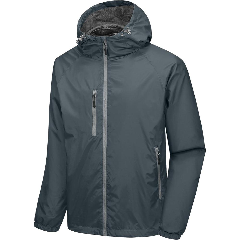 imageLittle Donkey Andy Mens Lightweight Windbreaker Jacket Breathable Windproof Hooded Wind Coat Hiking Running Golf TravelGrey