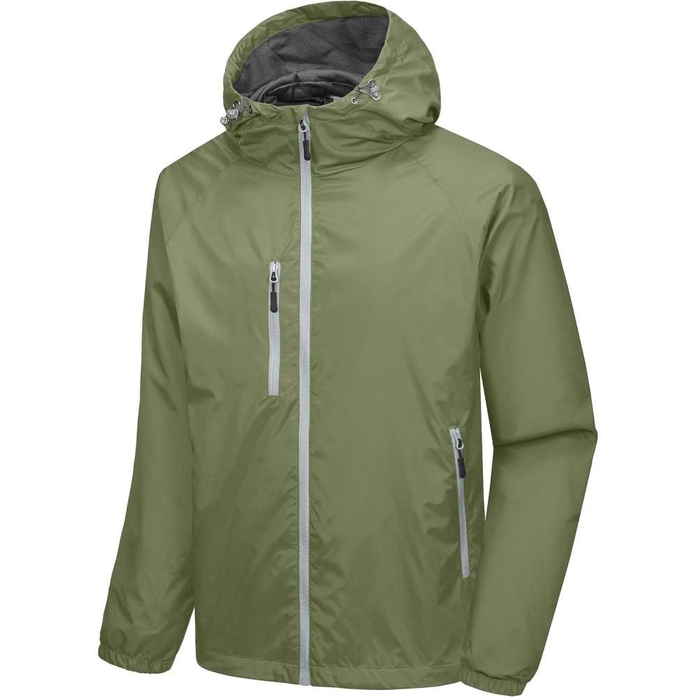 imageLittle Donkey Andy Mens Lightweight Windbreaker Jacket Breathable Windproof Hooded Wind Coat Hiking Running Golf TravelPesto Green