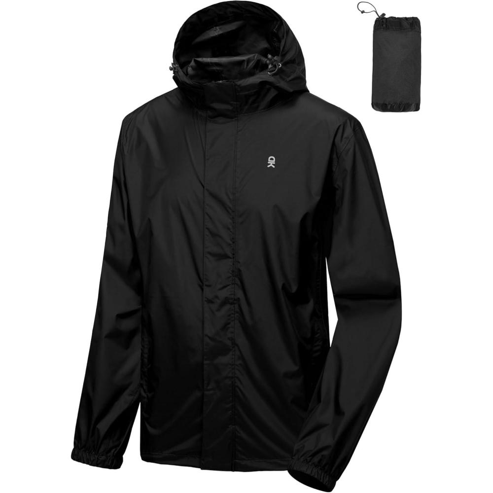 imageLittle Donkey Andy Mens Packable Rain Jacket Windbreaker Waterproof Lightweight Rain Coat with Hood for Golf Cycling HikingBlack