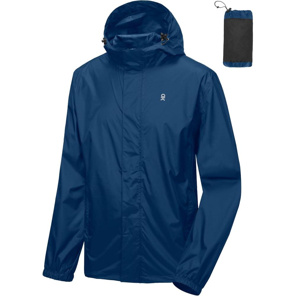 imageLittle Donkey Andy Mens Packable Rain Jacket Windbreaker Waterproof Lightweight Rain Coat with Hood for Golf Cycling HikingClassic Blue