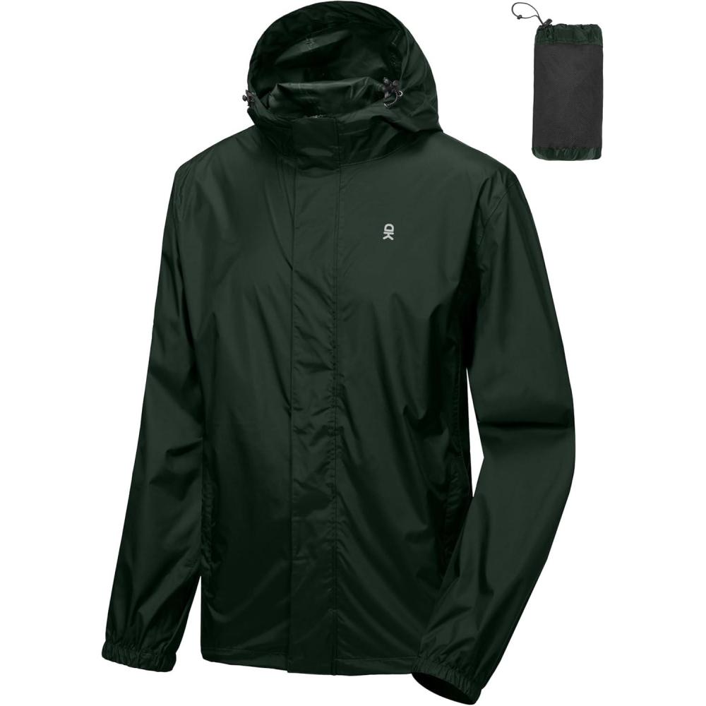 imageLittle Donkey Andy Mens Packable Rain Jacket Windbreaker Waterproof Lightweight Rain Coat with Hood for Golf Cycling HikingRifle Green