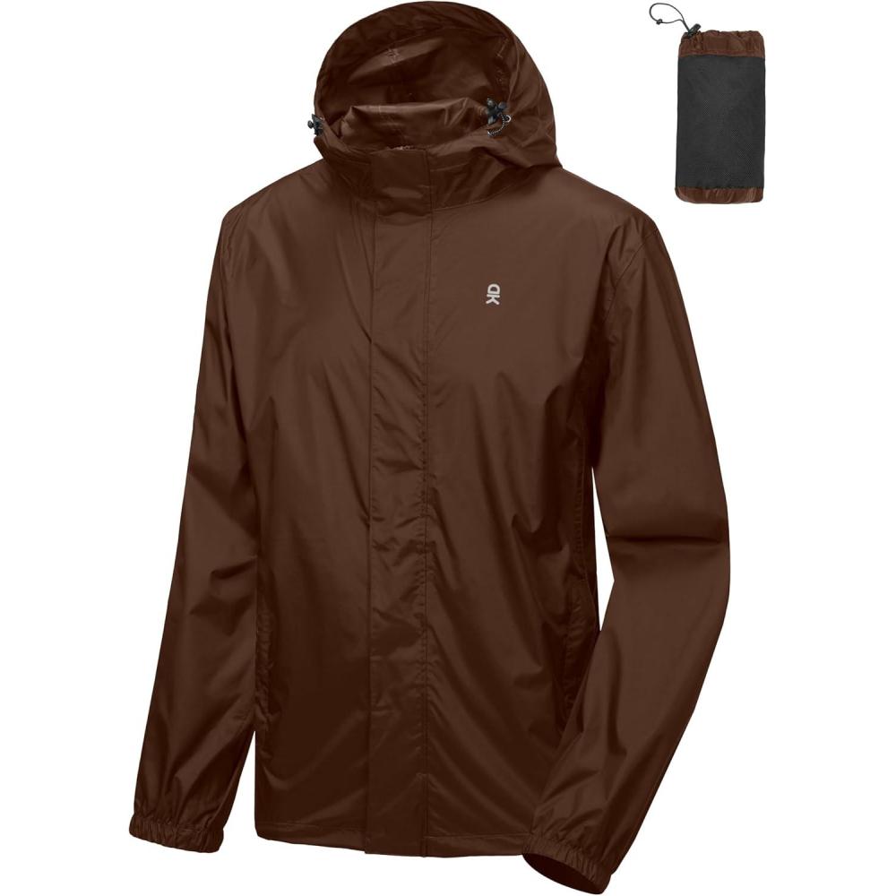 imageLittle Donkey Andy Mens Packable Rain Jacket Windbreaker Waterproof Lightweight Rain Coat with Hood for Golf Cycling HikingRustic Brown