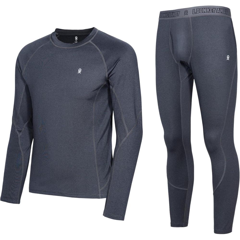 imageLittle Donkey Andy Mens Thermal Underwear Set Performance Base Layer Wicking Active Long Johns Top ampamp Bottom with Fly1 Black