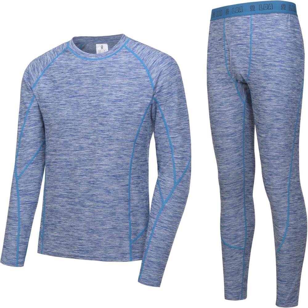 imageLittle Donkey Andy Mens Thermal Underwear Set Performance Base Layer Wicking Active Long Johns Top ampamp Bottom with FlyBlue Heather Thick Fabric