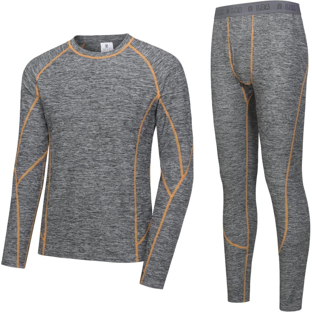 imageLittle Donkey Andy Mens Thermal Underwear Set Performance Base Layer Wicking Active Long Johns Top ampamp Bottom with FlyGray Heather Thick Fabric
