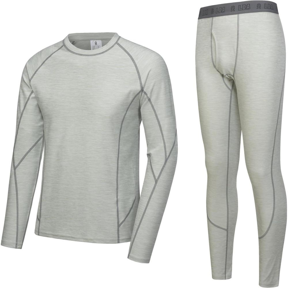 imageLittle Donkey Andy Mens Thermal Underwear Set Performance Base Layer Wicking Active Long Johns Top ampamp Bottom with FlyGreen Heather Thick Fabric