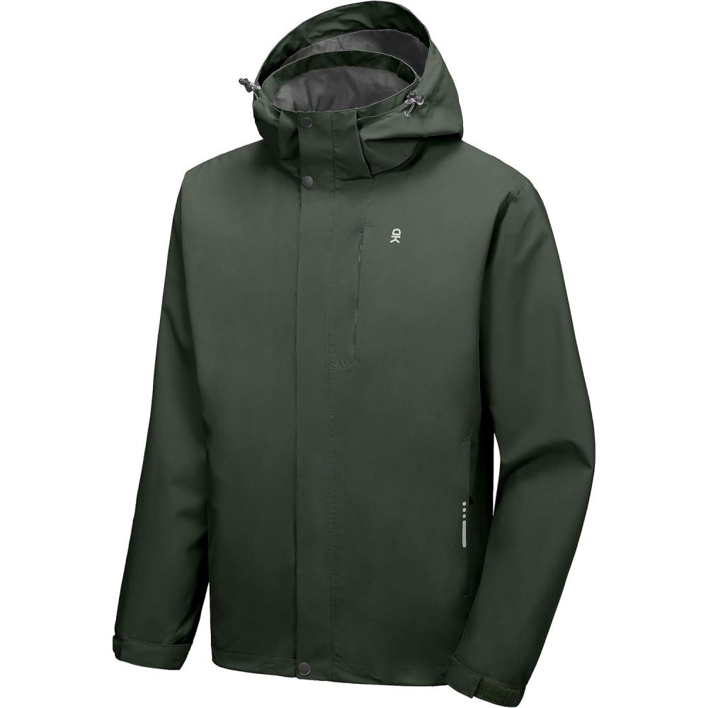 imageLittle Donkey Andy Mens Waterproof Rain Jacket Lightweight Hooded Raincoat Rain Shell for Travel Hiking GolfArmy Green