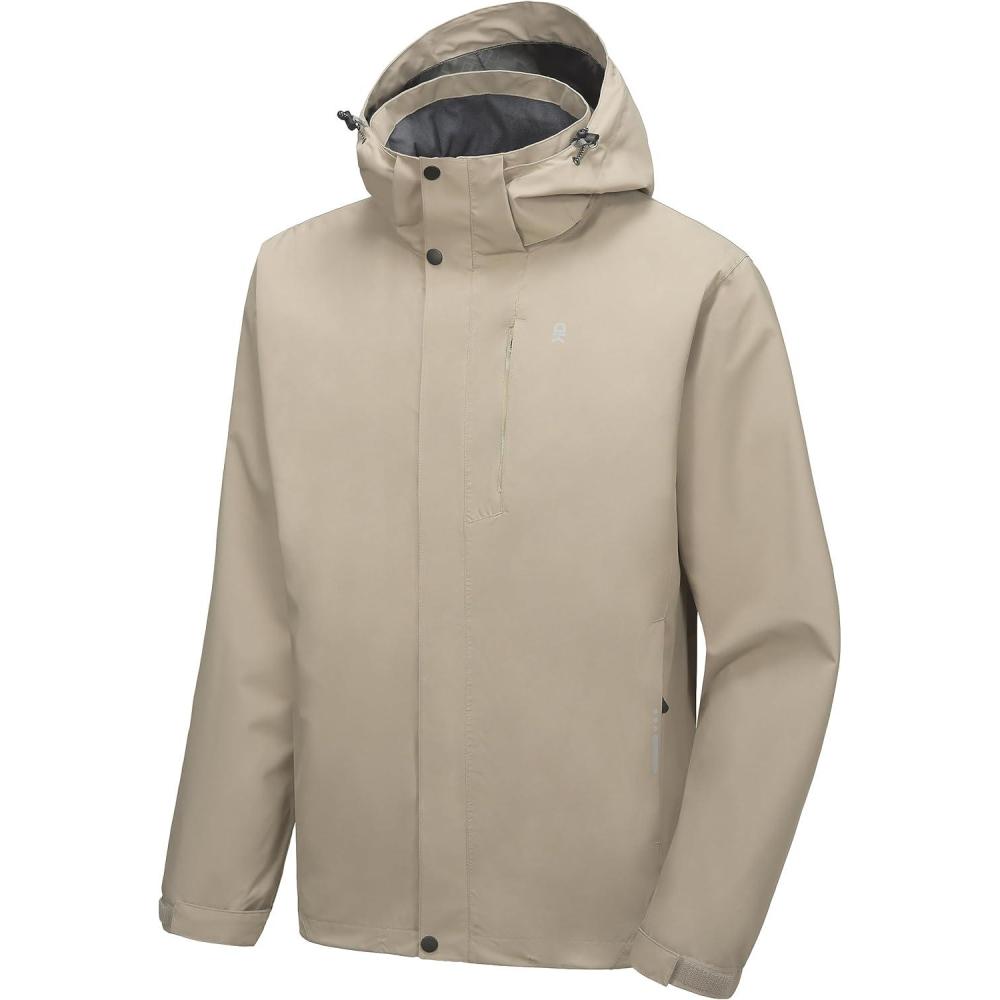 imageLittle Donkey Andy Mens Waterproof Rain Jacket Lightweight Hooded Raincoat Rain Shell for Travel Hiking GolfKhaki