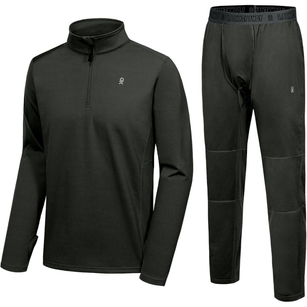 imageLittle Donkey Andy Mens Winter Fleece Pajama Set Warm Long Sleeve Pjs Quarter Zip Sleepwear Lounge Pants With Fly1 Black