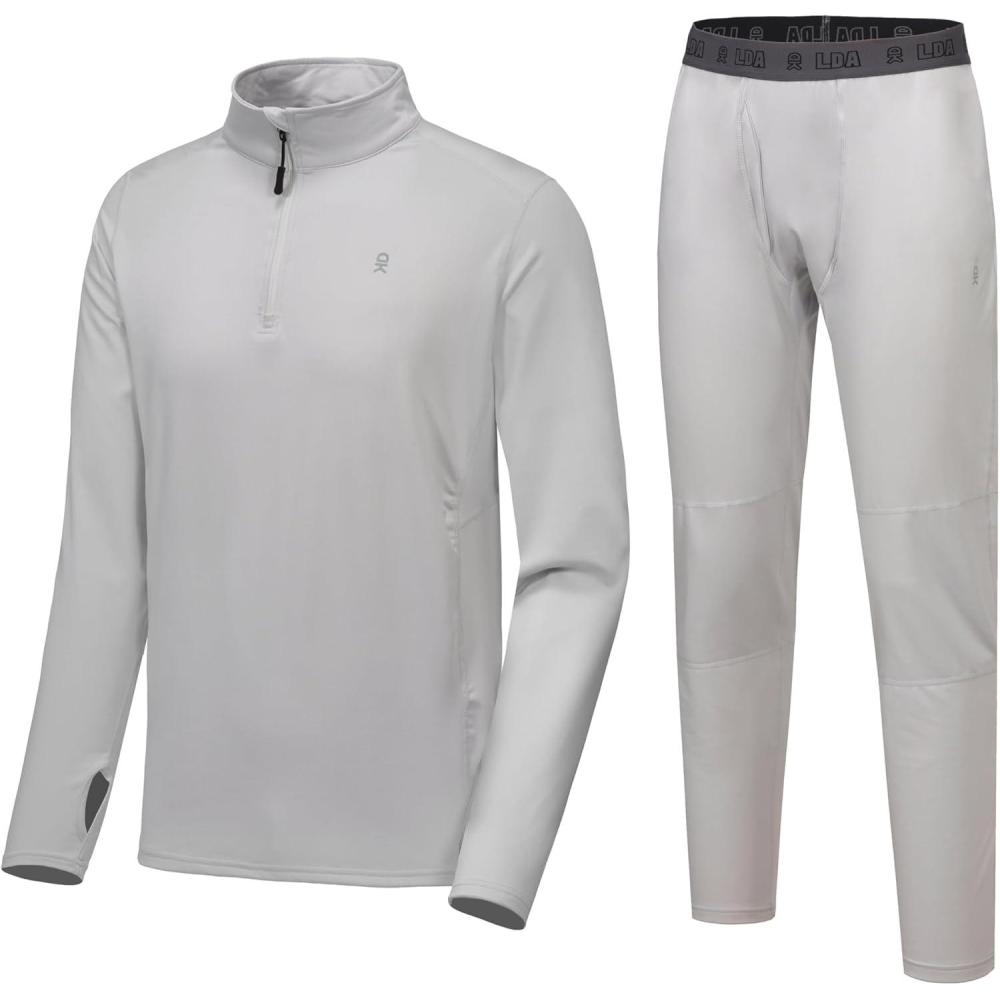 imageLittle Donkey Andy Mens Winter Fleece Pajama Set Warm Long Sleeve Pjs Quarter Zip Sleepwear Lounge Pants With Fly3 Glacier Gray