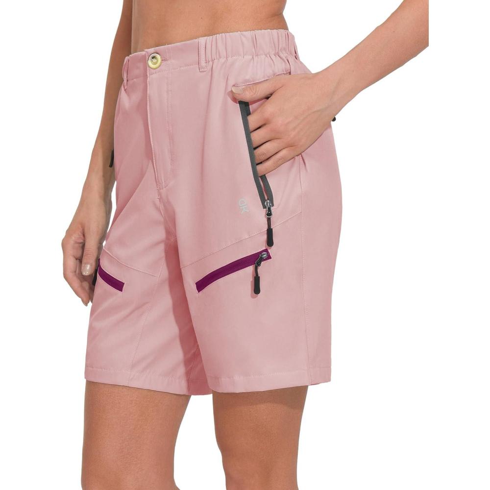 imageLittle Donkey Andy Womens 9 Inch Inseam Quick Dry Stretch Lightweight Cargo Shorts for Hiking Travel GolfPink