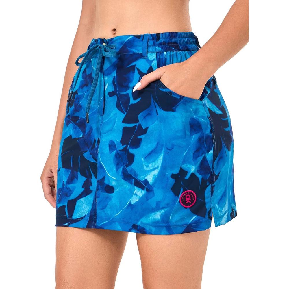 imageLittle Donkey Andy Womens Athletic Golf Tennis Skort 16 Inches Buildin Shorts Sports Skirt with PocketsBlue Floral