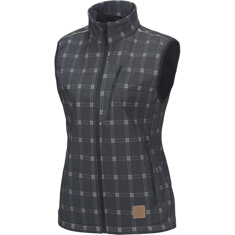 imageLittle Donkey Andy Womens Fleece Lined Softshell Vest Lightweight Windproof Sleeveless Jacket for Hiking Outdoor Travel GolfBlack Plaid
