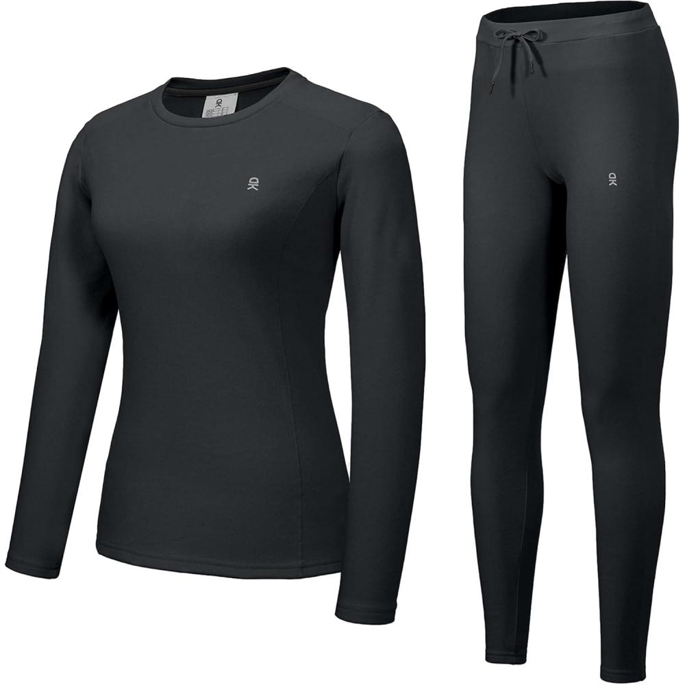 imageLittle Donkey Andy Womens Fleece Lined Thermals Underwear Set Base Layer Long Johns Cold Weather Top BottomBlack