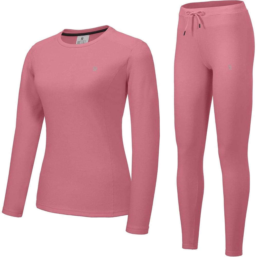 imageLittle Donkey Andy Womens Fleece Lined Thermals Underwear Set Base Layer Long Johns Cold Weather Top BottomPeach Blossom