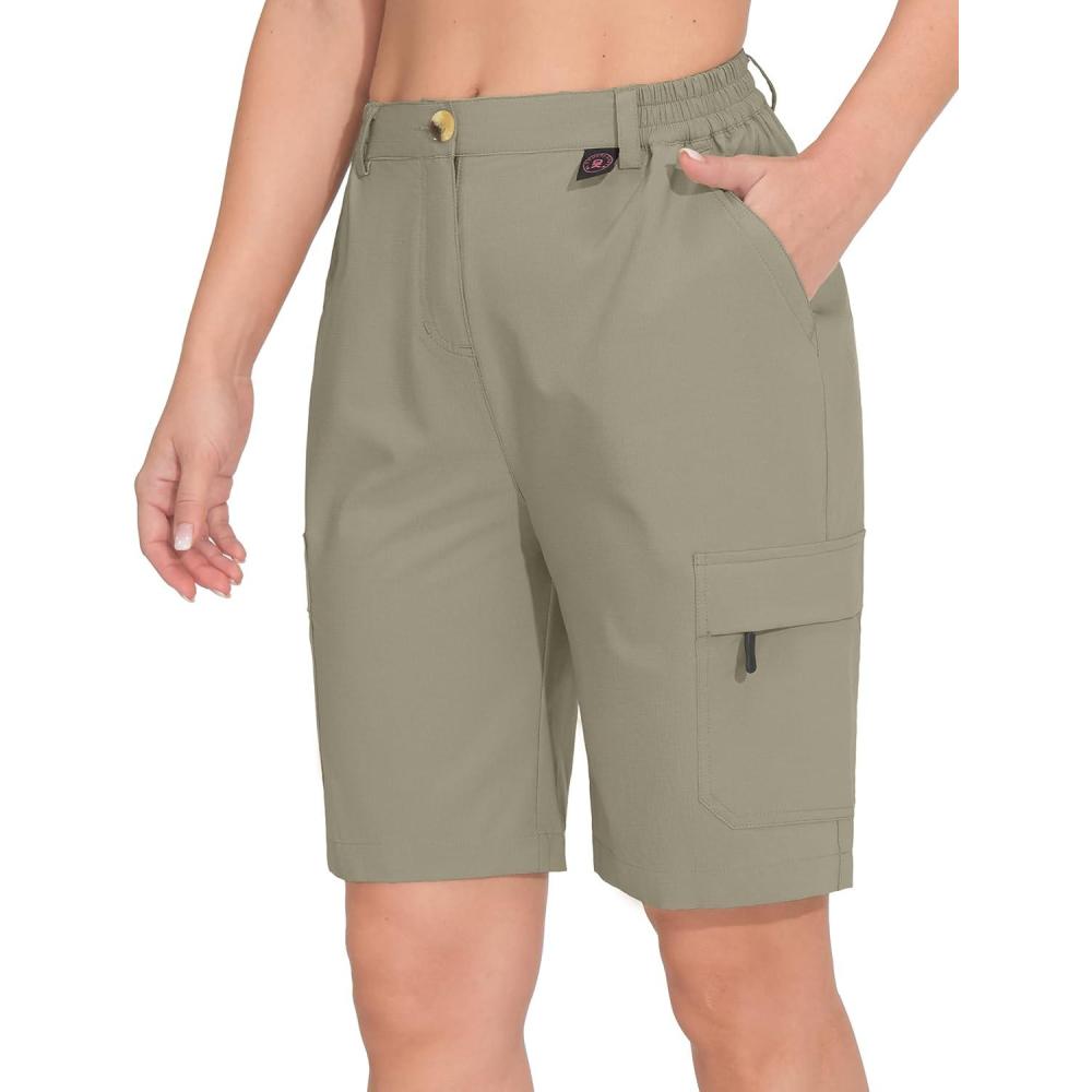 imageLittle Donkey Andy Womens Hiking Cargo Shorts 10 Inches Lightweight Outdoor Golf Casual Shorts with 6 PocketsSage Green
