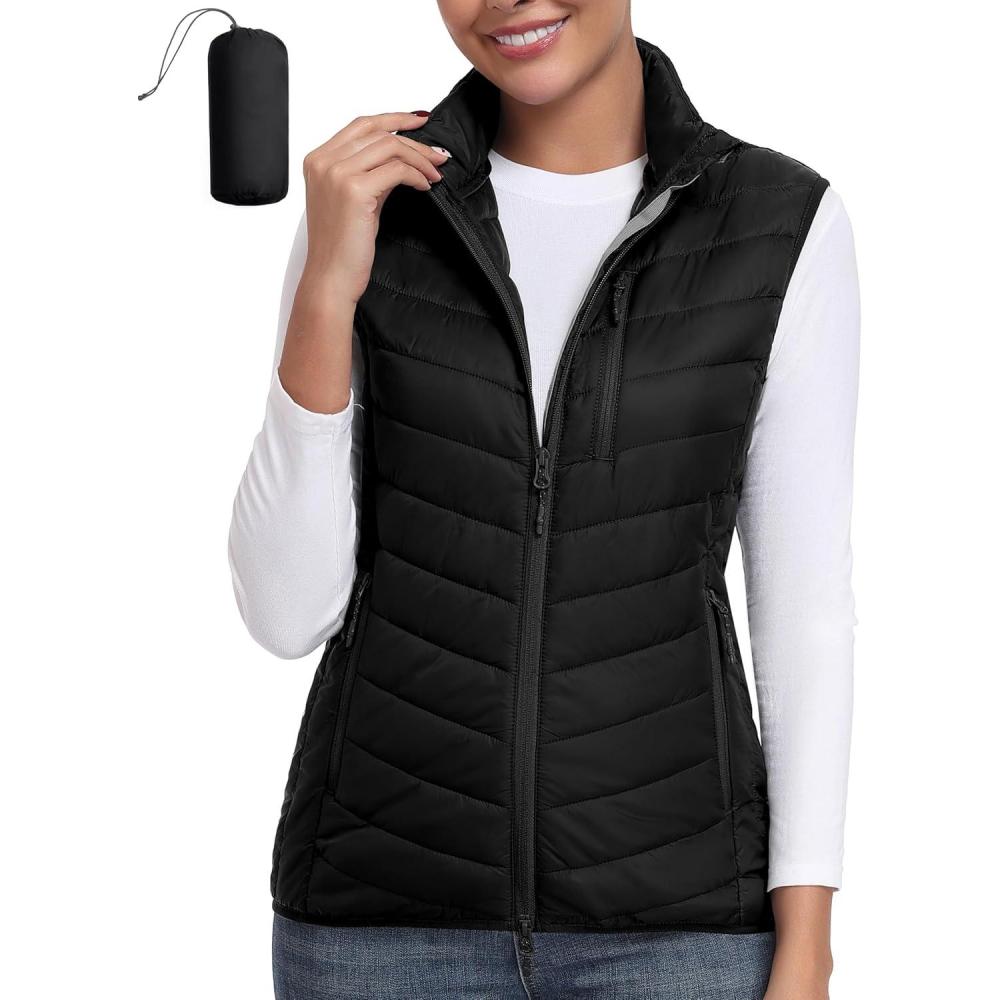imageLittle Donkey Andy Womens Lightweight Packable Puffer Vest Outerwear Warm Sleeveless Winter Jacket for Golf HikingBlack