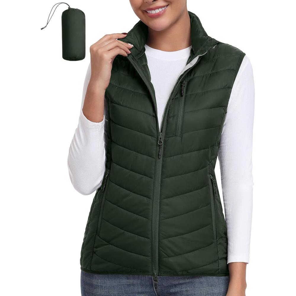 imageLittle Donkey Andy Womens Lightweight Packable Puffer Vest Outerwear Warm Sleeveless Winter Jacket for Golf HikingDark Green