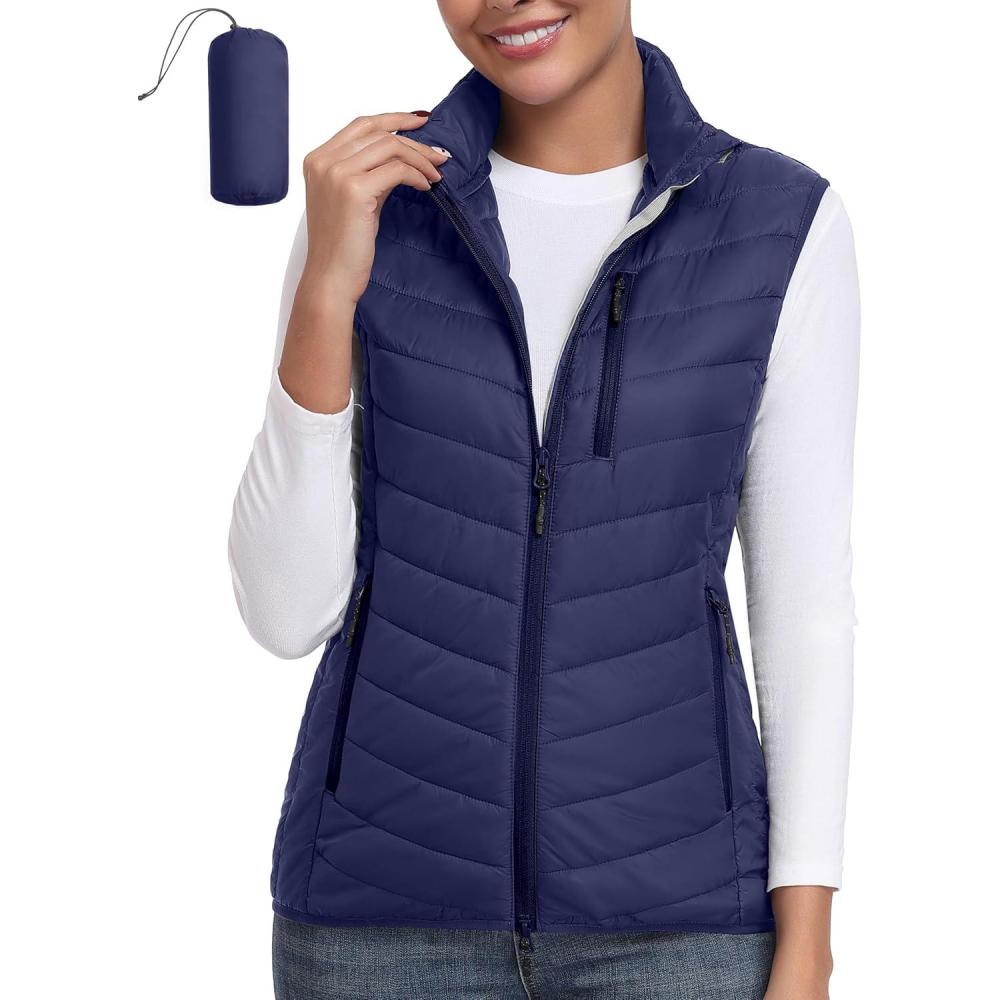 imageLittle Donkey Andy Womens Lightweight Packable Puffer Vest Outerwear Warm Sleeveless Winter Jacket for Golf HikingNavy