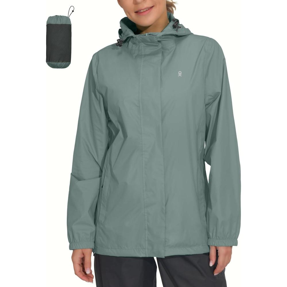 imageLittle Donkey Andy Womens Packable Rain Jacket Waterproof Lightweight Rain Coat with Hood for Golf CyclingPale Aqua