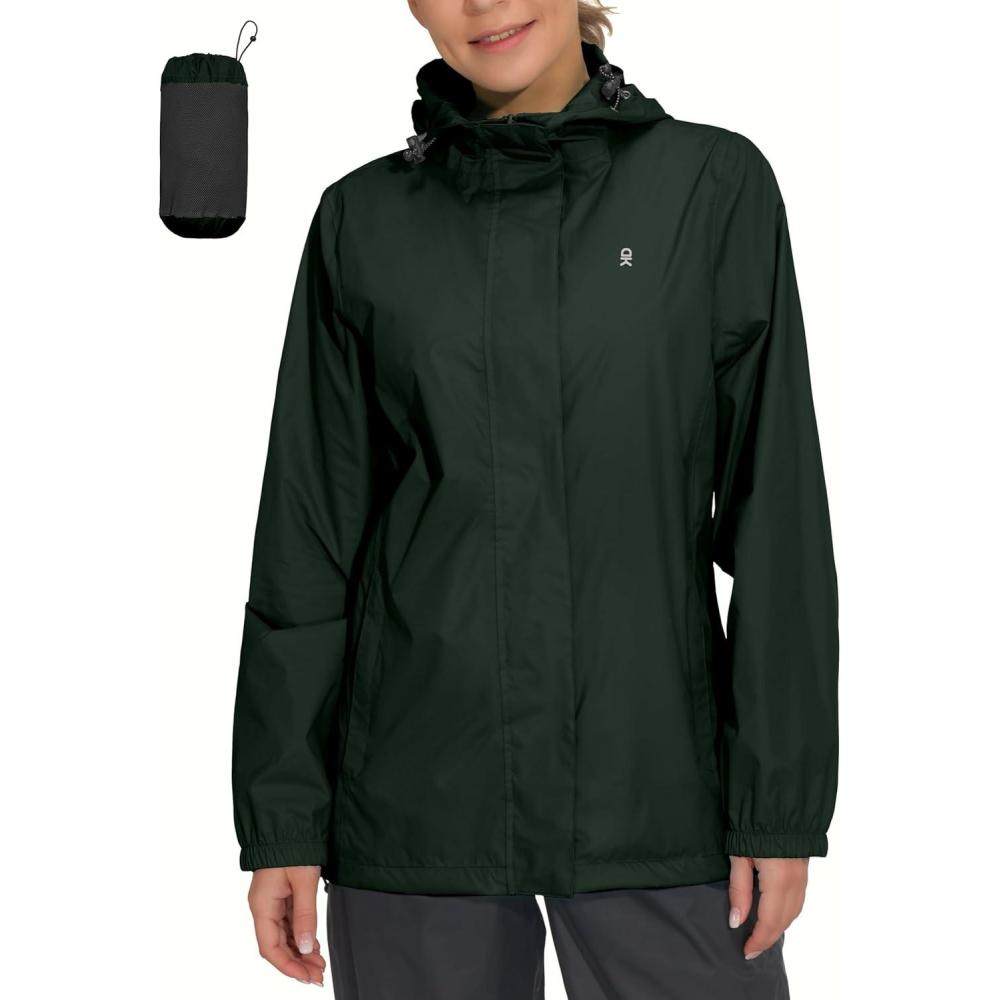 imageLittle Donkey Andy Womens Packable Rain Jacket Waterproof Lightweight Rain Coat with Hood for Golf CyclingRifle Green