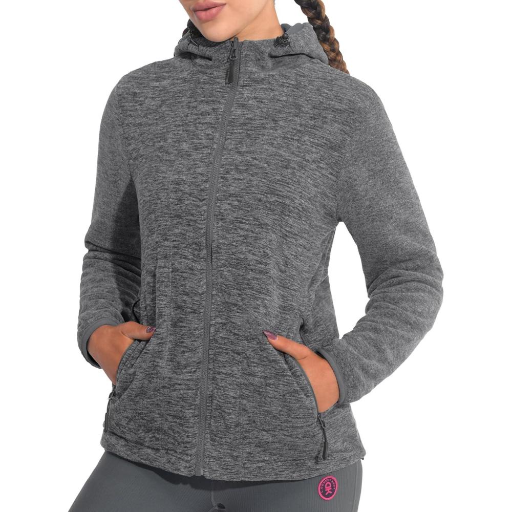imageLittle Donkey Andy Womens Reversible Long Fleece Jacket Full Zip Polar Fleece Hoodie Lightweight Soft Warm Winter CoatDark Grey HeatherGranite Gray